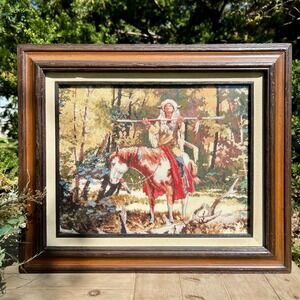 Vintage Needlepoint Indian Horse Art w/ Frame -"Nobble Quest" | Western/Nature